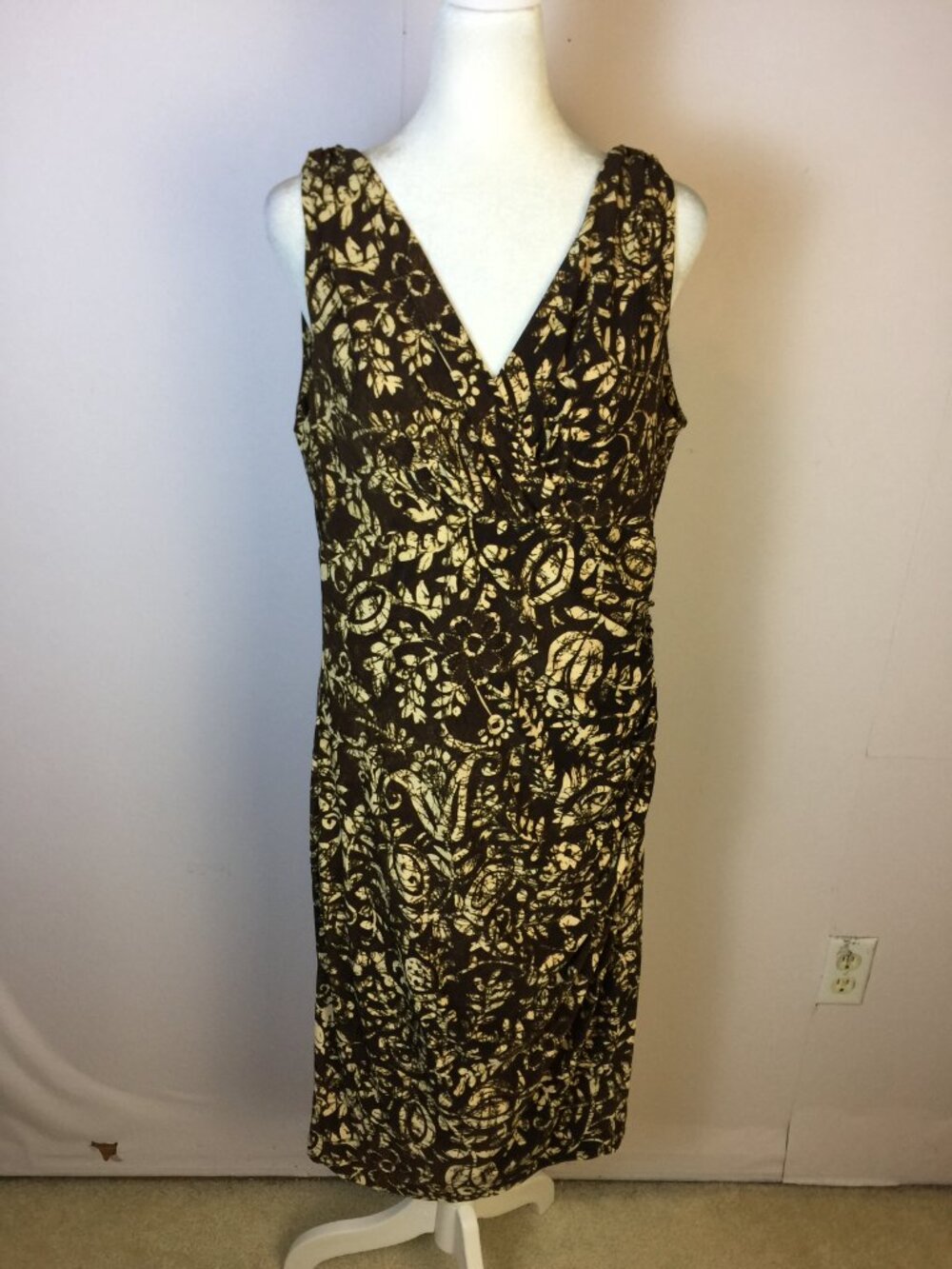 Lauren Ralph Lauren Sheath Empire Dress Size 14 Womans Brown Floral Sleeveless